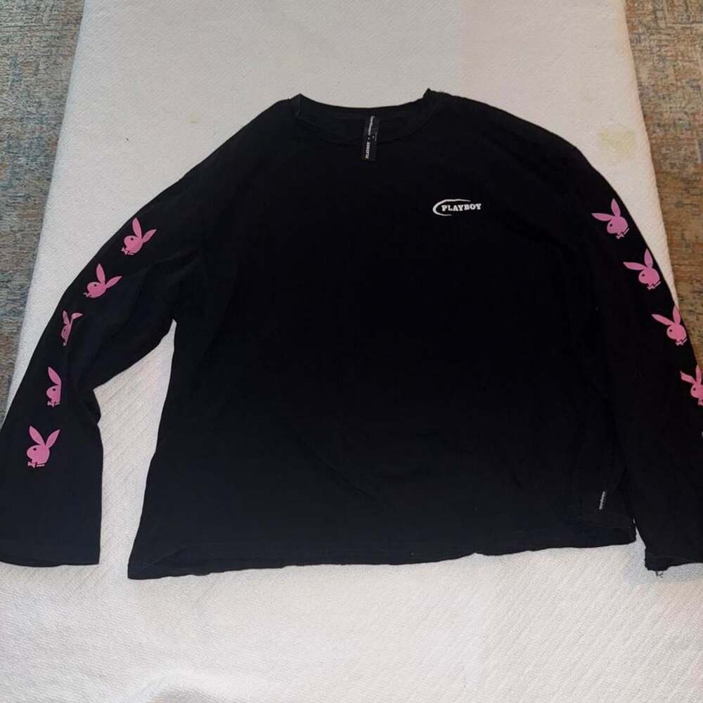 Playboy x Missguided Long Sleeve Tee Size XL Black Pink